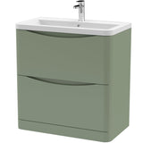 Nuie Lunar 800mm Freestanding 2 Drawer Vanity Unit & Basin Satin Green LUN803A