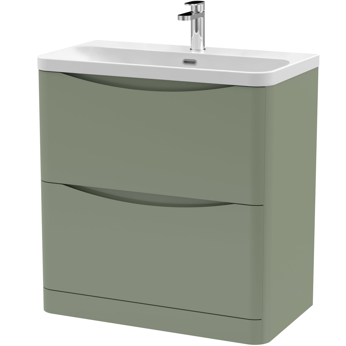 Nuie Lunar 800mm Freestanding 2 Drawer Vanity Unit & Basin Satin Green LUN803B
