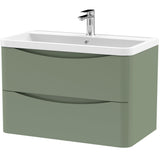 Nuie Lunar 800mm Wall Hung 2 Drawer Vanity Unit & Basin Satin Green LUN804