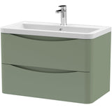 Nuie Lunar 800mm Wall Hung 2 Drawer Vanity Unit & Basin Satin Green LUN804A