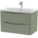 Nuie Lunar 800mm Wall Hung 2 Drawer Vanity Unit & Basin Satin Green LUN804B