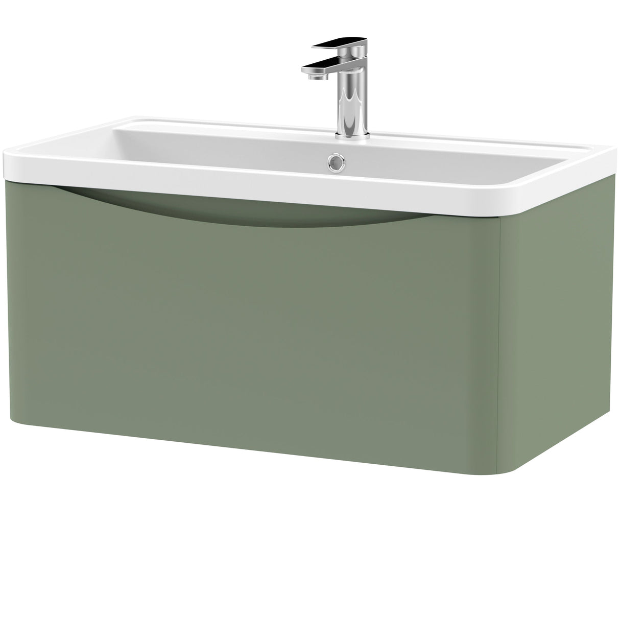 Nuie Lunar 800mm Wall Hung 1 Drawer Vanity Unit & Basin Satin Green LUN806