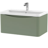 Nuie Lunar 800mm Wall Hung 1 Drawer Vanity Unit & Basin Satin Green LUN806