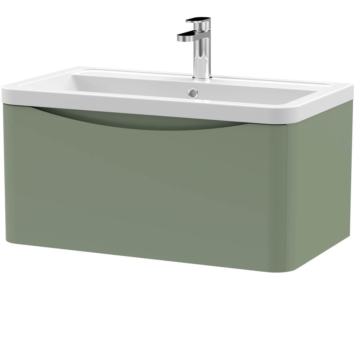 Nuie Lunar 800mm Wall Hung 1 Drawer Vanity Unit & Basin Satin Green LUN806A