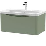 Nuie Lunar 800mm Wall Hung 1 Drawer Vanity Unit & Basin Satin Green LUN806A