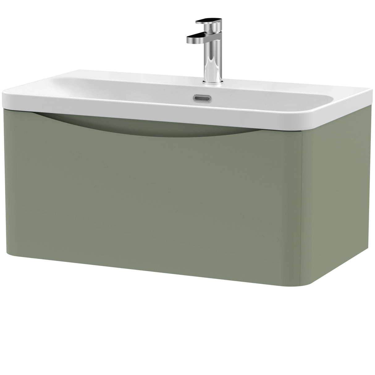 Nuie Lunar 800mm Wall Hung 1 Drawer Vanity Unit & Basin Satin Green LUN806B
