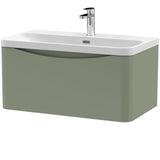 Nuie Lunar 800mm Wall Hung 1 Drawer Vanity Unit & Basin Satin Green LUN806B