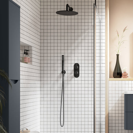 Nuie Arvan 2 Outlet Thermostatic Concealed Shower Valve With Diverter Matt Black ARV4TW02 LS