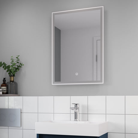 Nuie Lyra LED Touch Sensor Bathroom Mirror H700 x W500mm Silver LQ502 LS3