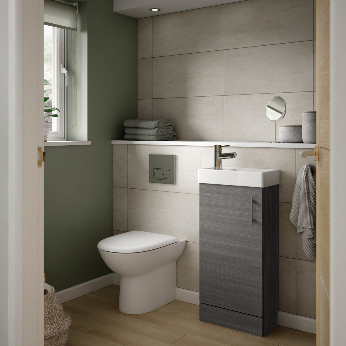 Nuie Vault 400mm Floor Standing 1 Door Vanity Unit & Basin Anthracite Woodgrain MIN003 LS