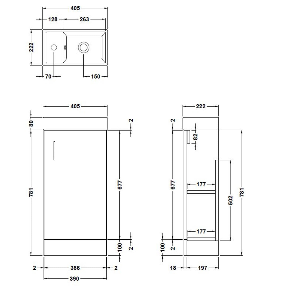 Nuie Vault 400mm Floor Standing 1 Door Vanity Unit & Basin Gloss Grey MIN014 LD