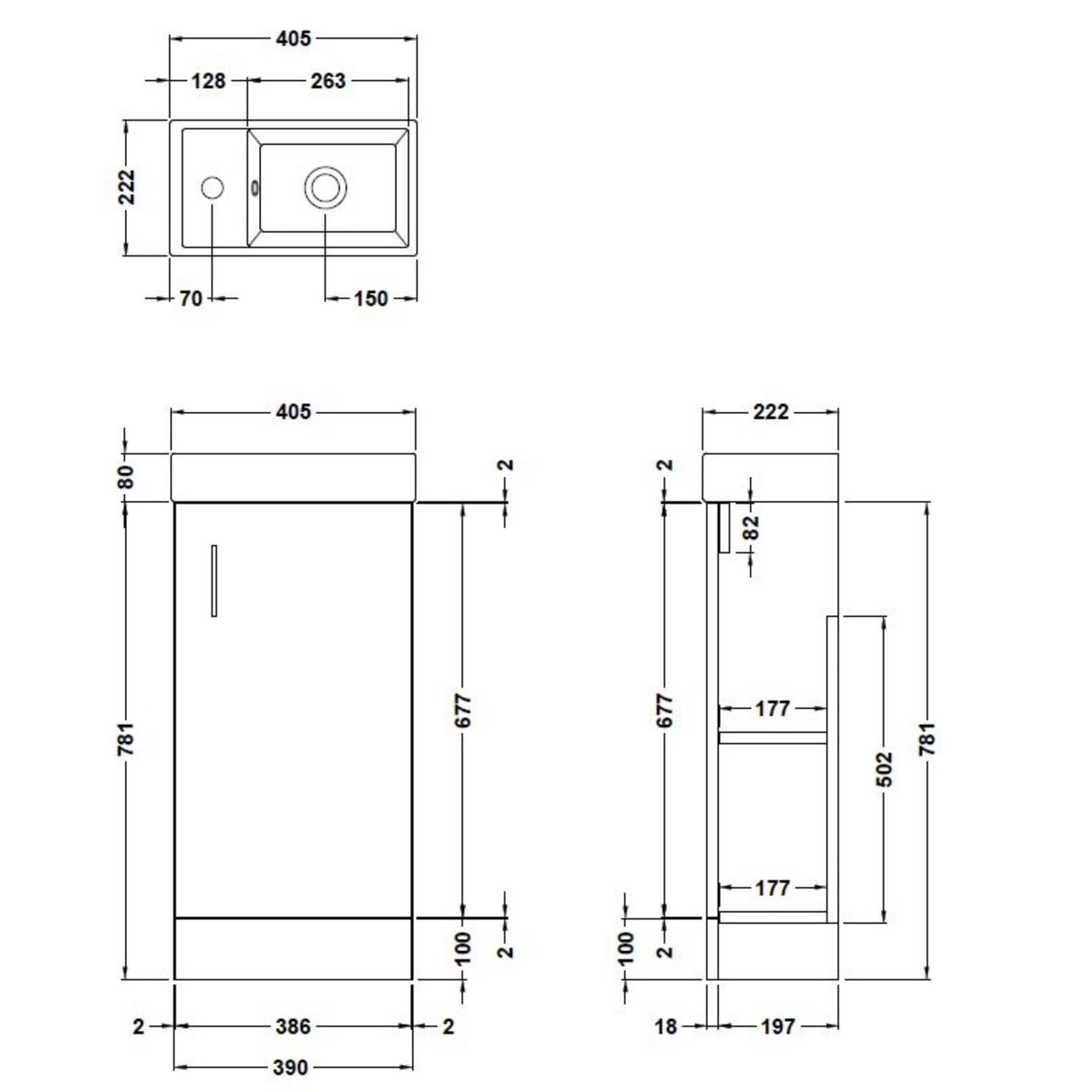Nuie Vault 400mm Floor Standing 1 Door Vanity Unit & Basin Soft Black MIN024 LD