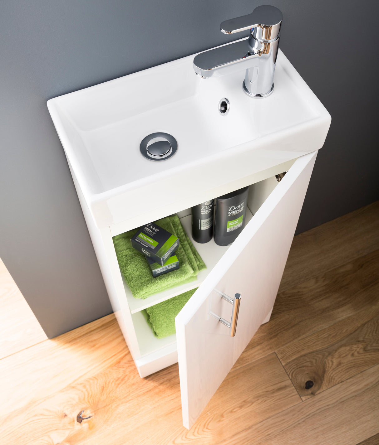 Nuie Vault 400mm Floor Standing 1 Door Vanity Unit & Basin Gloss White NVX192 LS3