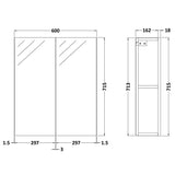 Nuie Fusion 2 Door Wall Hung Mirrored Cabinet W600mm Gloss Grey MOC323 LD