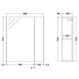 Nuie Fusion 2 Door 75/25 Wall Hung Mirrored Cabinet W600mm Gloss Grey MOC324 LD