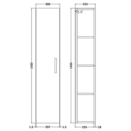 Nuie Athena 1 Door Wall Hung Tall Storage Unit W300mm Gloss Grey MOC361 LD