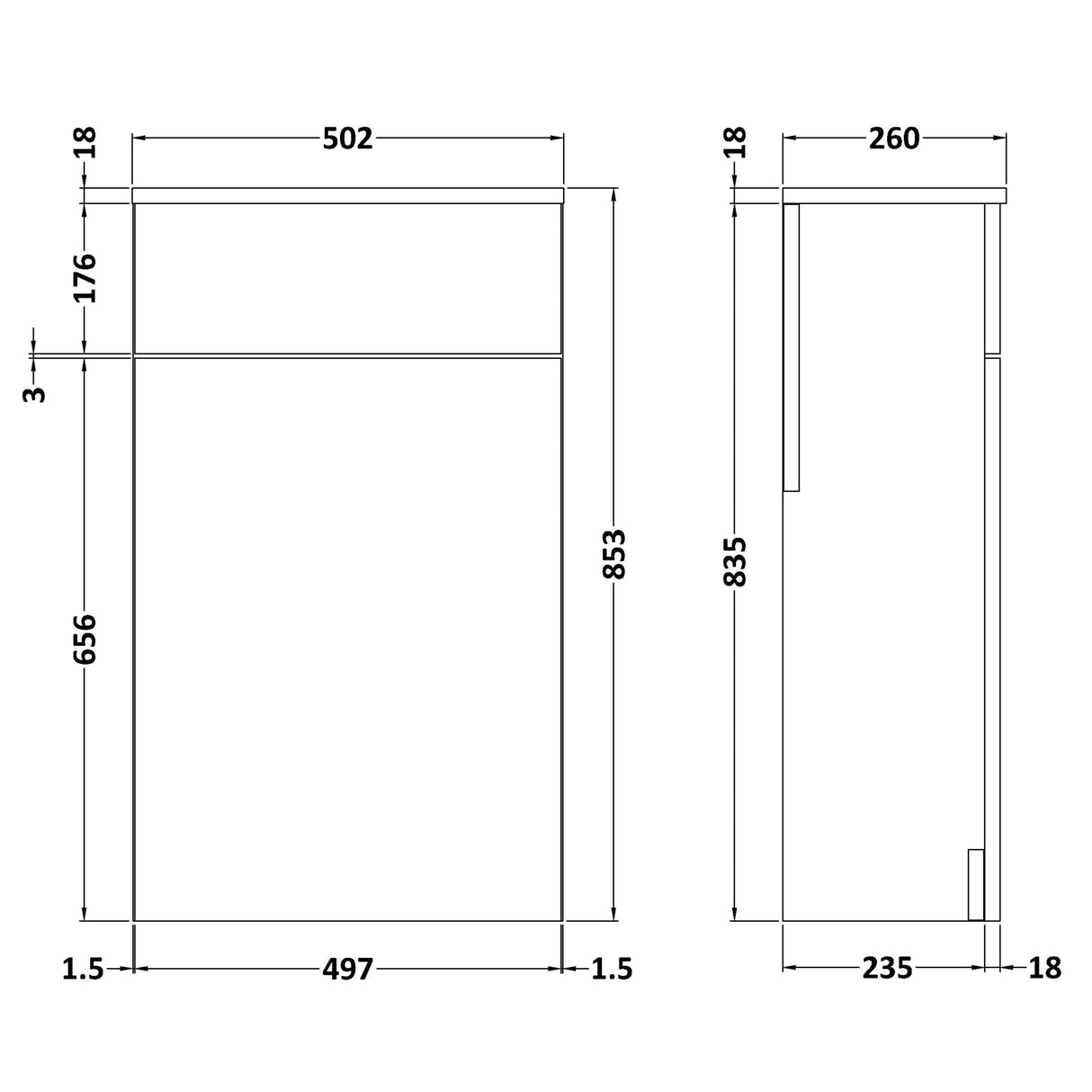 Nuie Athena WC Unit W500mm Anthracite Woodgrain MOD542 LD