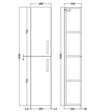 Nuie Athena 2 Door Wall Hung Tall Storage Unit W300mm Anthracite Woodgrain MOD562 LD