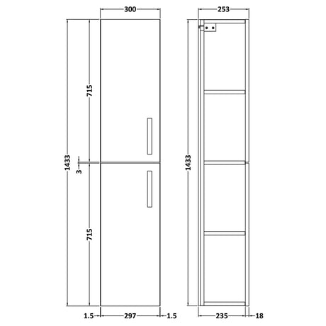 Nuie Athena 2 Door Wall Hung Tall Storage Unit W300mm Gloss White MOE162 LD