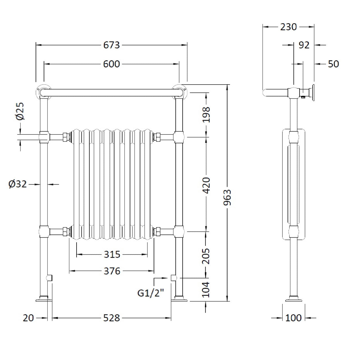 Hudson Reed Harrow Radiator & Heated Towel Rail H965 x W673mm White/Chrome MTY022 LD