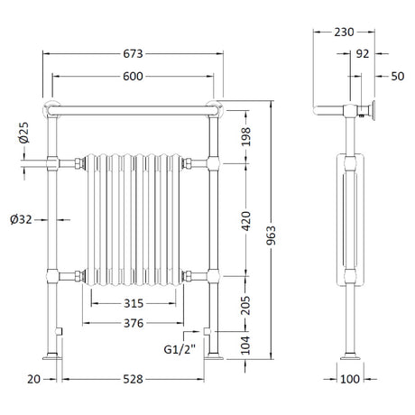 Hudson Reed Harrow Radiator & Heated Towel Rail H965 x W673mm White/Chrome MTY022 LD