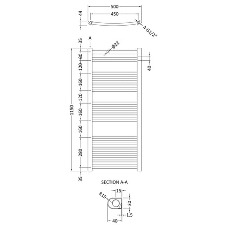 Nuie Crescent Curved Ladder Heated Towel Rail Anthracite W500mm MTY104 LD
