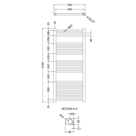 Nuie Crescent Straight Ladder Heated Towel Rail Anthracite W500mm MTY105 LD