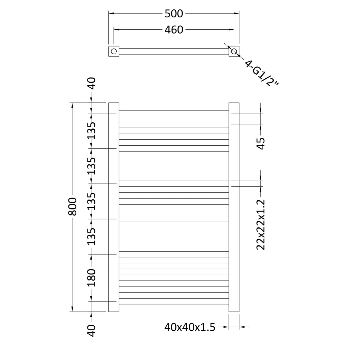 Nuie Level Square Ladder Heated Towel Rail Chrome W500mm MTY108 LD