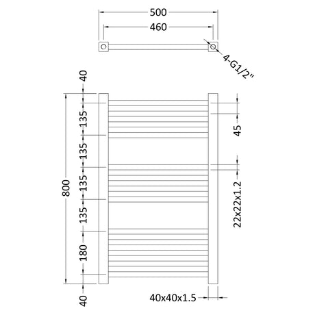 Nuie Level Square Ladder Heated Towel Rail Chrome W500mm MTY108 LD