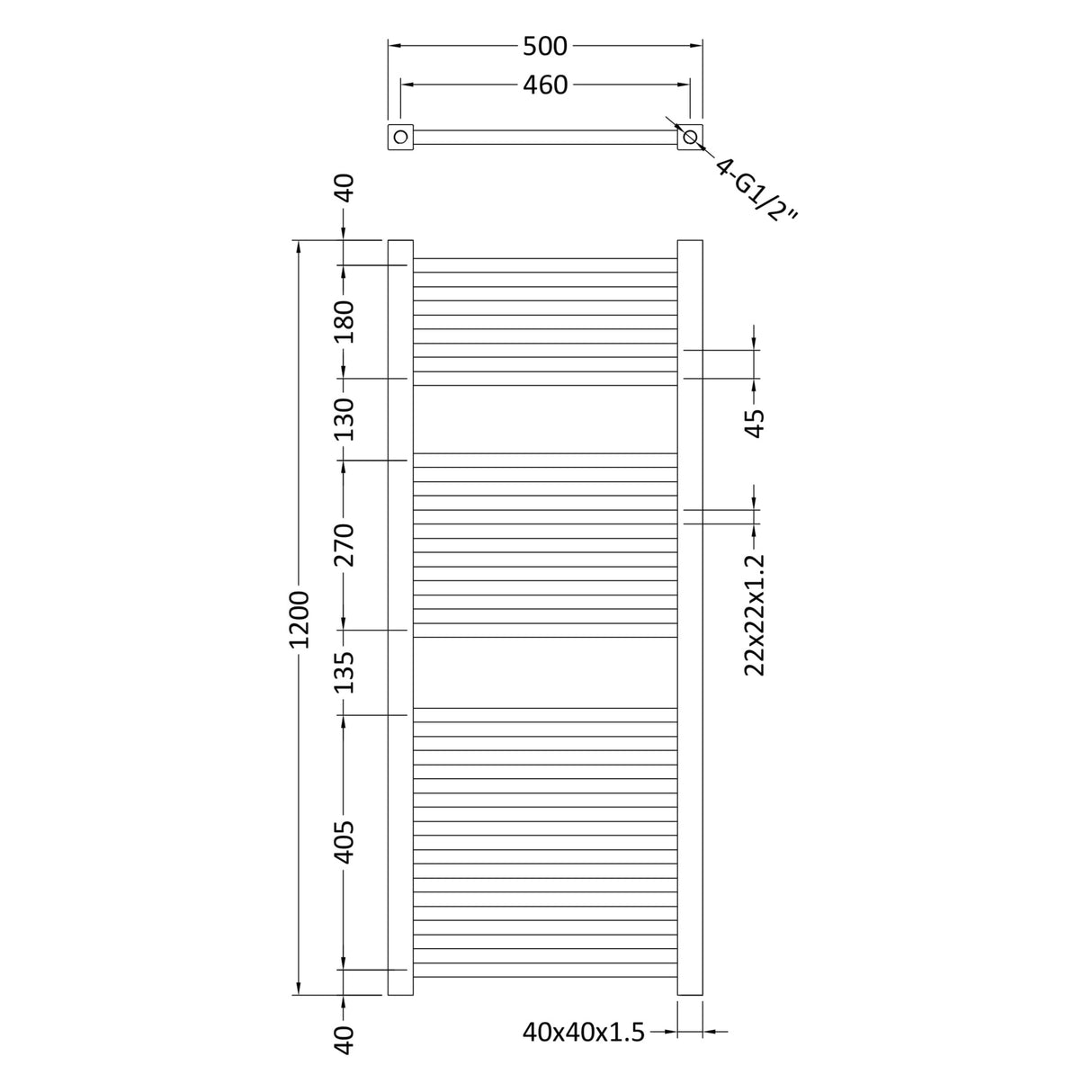 Nuie Level Square Ladder Heated Towel Rail Chrome W500mm MTY109 LD