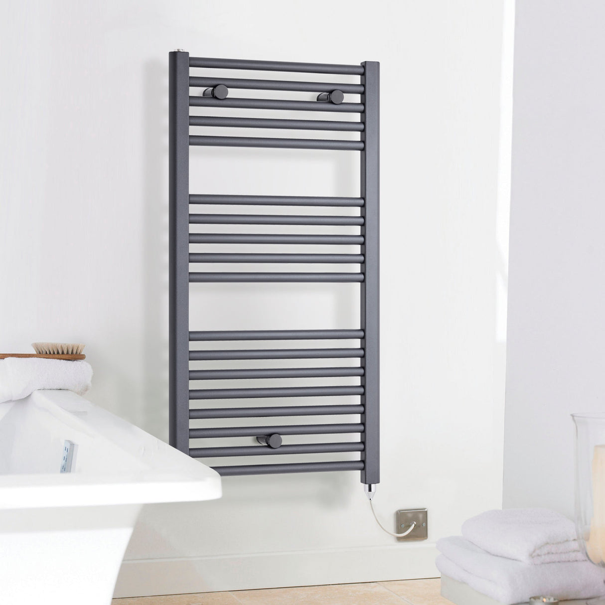 Nuie Ladder Electric Heated Towel Rail - 13 Round Rails - H720 x W400mm Anthracite MTY153 LS
