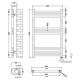 Nuie Ladder Electric Heated Towel Rail - 10 Round Rails - H800 x W500mm Matt Black MTY459 LD