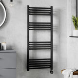 Nuie Ladder Electric Heated Towel Rail - 17 Round Rails - H1200 x W500mm Matt Black MTY460 LS1