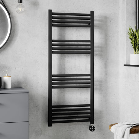 Nuie Ladder Electric Heated Towel Rail - 17 Round Rails - H1200 x W500mm Matt Black MTY460 LS1