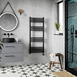 Nuie Ladder Electric Heated Towel Rail - 17 Round Rails - H1200 x W500mm Matt Black MTY460 S2