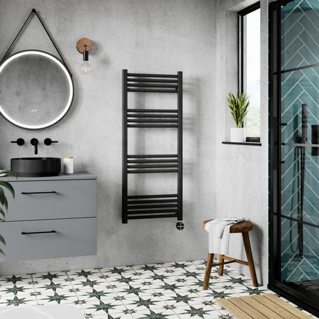 Nuie Ladder Electric Heated Towel Rail - 17 Round Rails - H1200 x W500mm Matt Black MTY460 S2