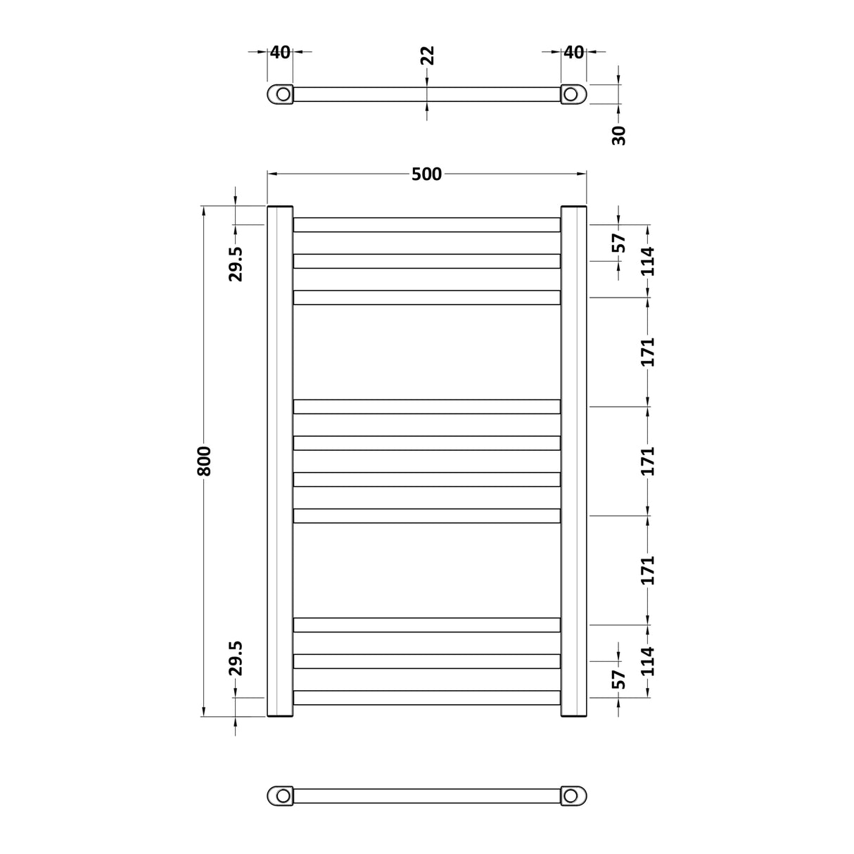 Nuie Lorica Straight Heated Towel Rail With Round Tubes Brushed Brass W500mm MTY803 LD