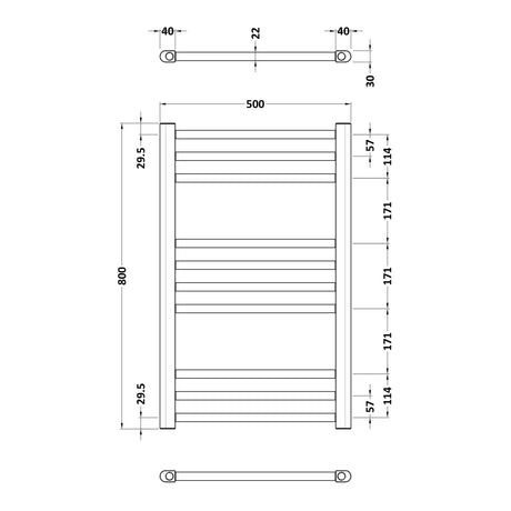 Nuie Lorica Straight Heated Towel Rail With Round Tubes Brushed Brass W500mm MTY803 LD