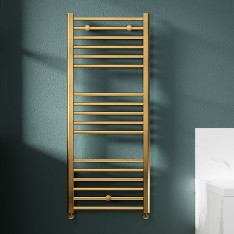 Nuie Lorica Straight Heated Towel Rail With Round Tubes Brushed Brass W500mm MTY805 LS