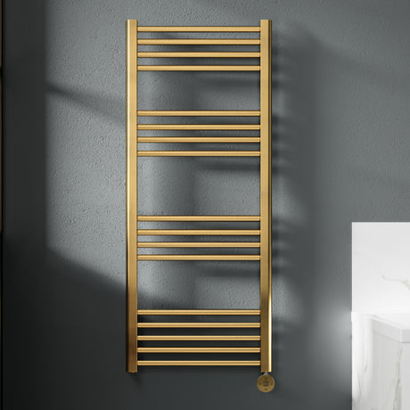 Nuie Ladder Electric Heated Towel Rail - 17 Round Rails - H1200 x W500mm Brushed Brass MTY860 LS1