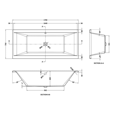 Nuie Asselby Square Double Ended Acrylic Bath White NBA210 LD