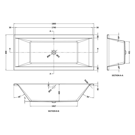 Nuie Asselby Square Double Ended Acrylic Bath White NBA214 LD