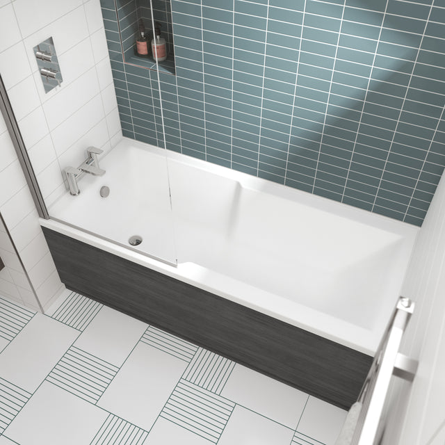 Nuie Square Single Ended Acrylic Shower Bath 1700x750mm White NBA710 LS1