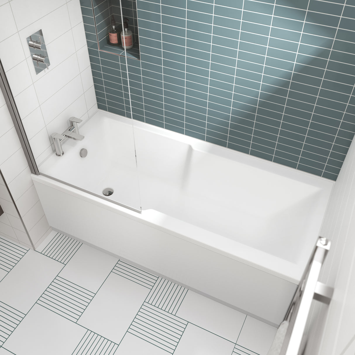 Nuie Square Single Ended Acrylic Shower Bath 1700x750mm White NBA710 LS2