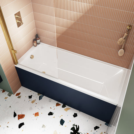 Nuie Linton Thin-Edge Square Single ended Acrylic Bath White NBA809 LS1