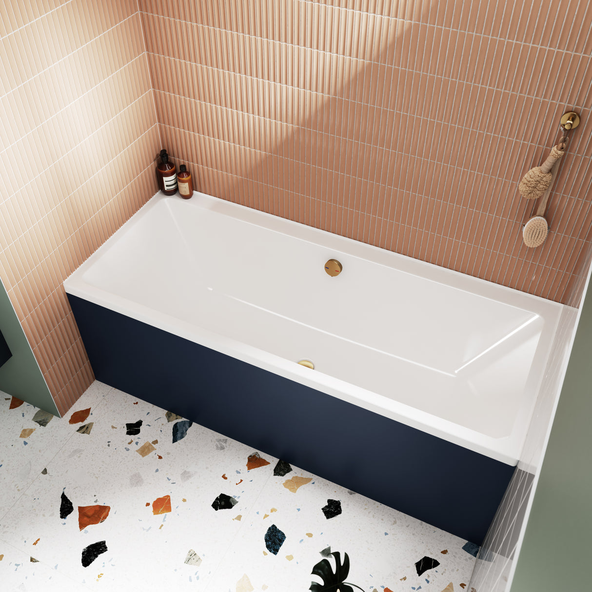 Nuie Asselby Thin-Edge Square Double Ended Acrylic Bath White NBA909 LS2