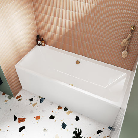Nuie Asselby Thin-Edge Square Double Ended Acrylic Bath White NBA909 LS1