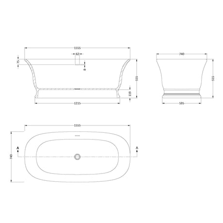 Old London Farringdon Double Ended Freestanding Bath L1555 x W740mm NBB004 LD