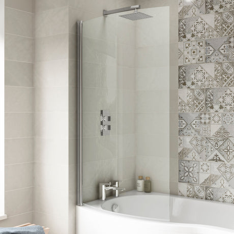 Nuie Curved B-Shaped Hinged Bath Screen - 6mm Glass (H1435 x W838-858mm) NBBS1 LS1