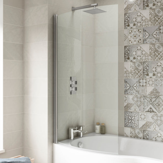 Nuie Curved B-Shaped Hinged Bath Screen - 6mm Glass (H1435 x W838-858mm) NBBS1 LS1